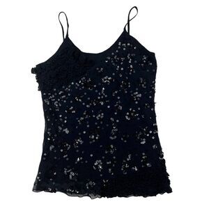 Pre-Loved PARAH Women Black Strappy Sequin Sleeveless Silk Tank Top US S